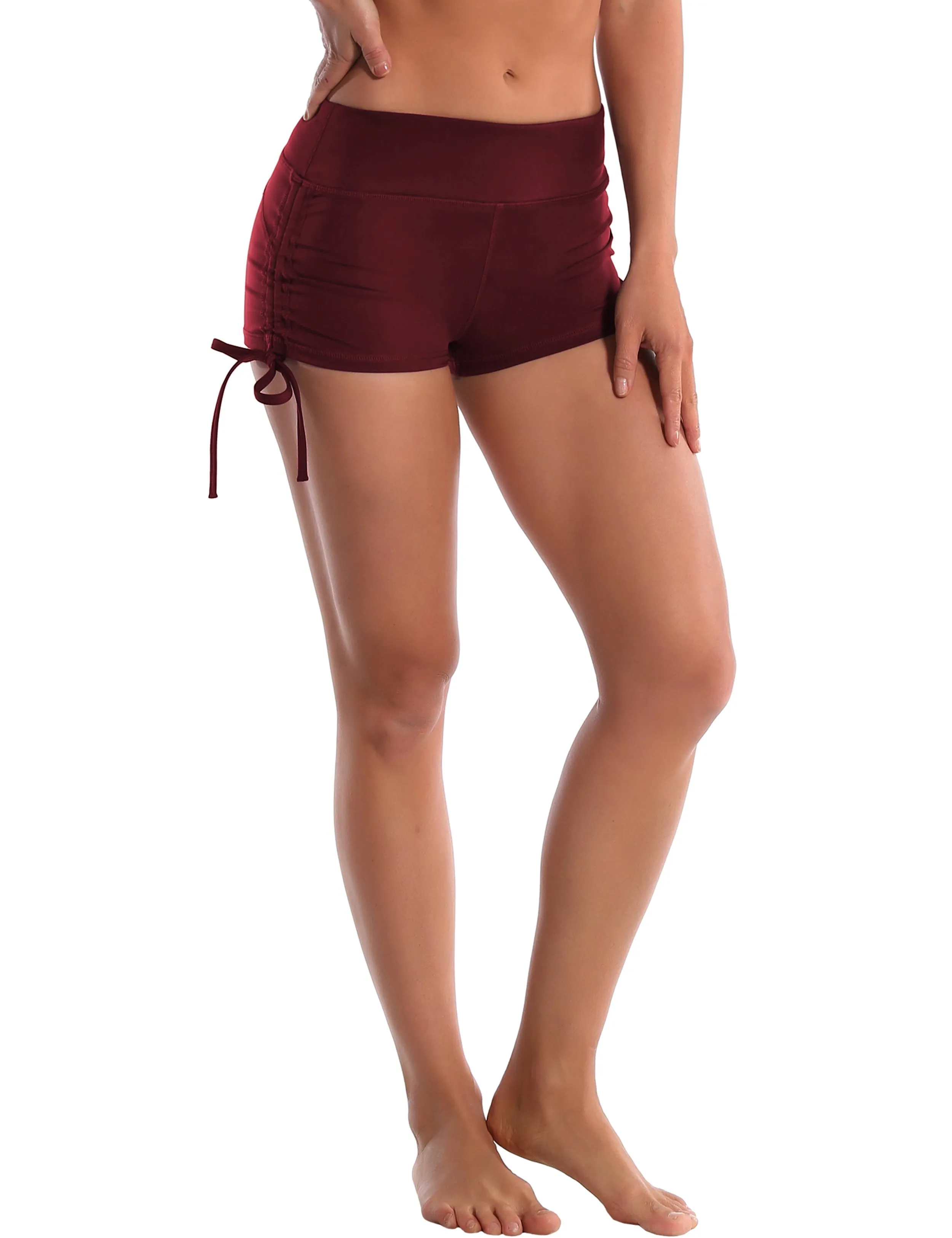 Side Drawstring Hot Shorts cherryred_Plus Size