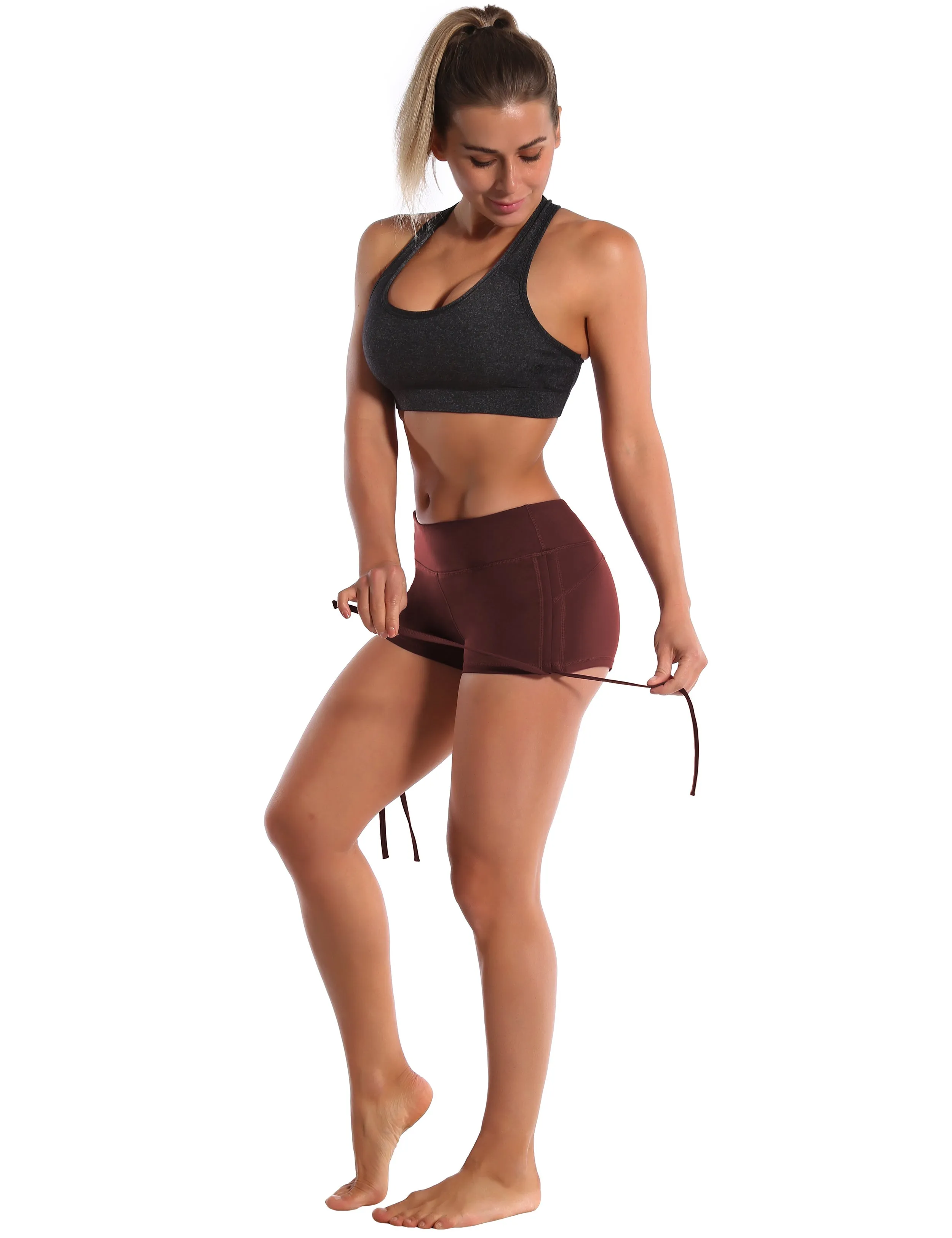 Side Drawstring Hot Shorts mahoganymaroon_yogastudio