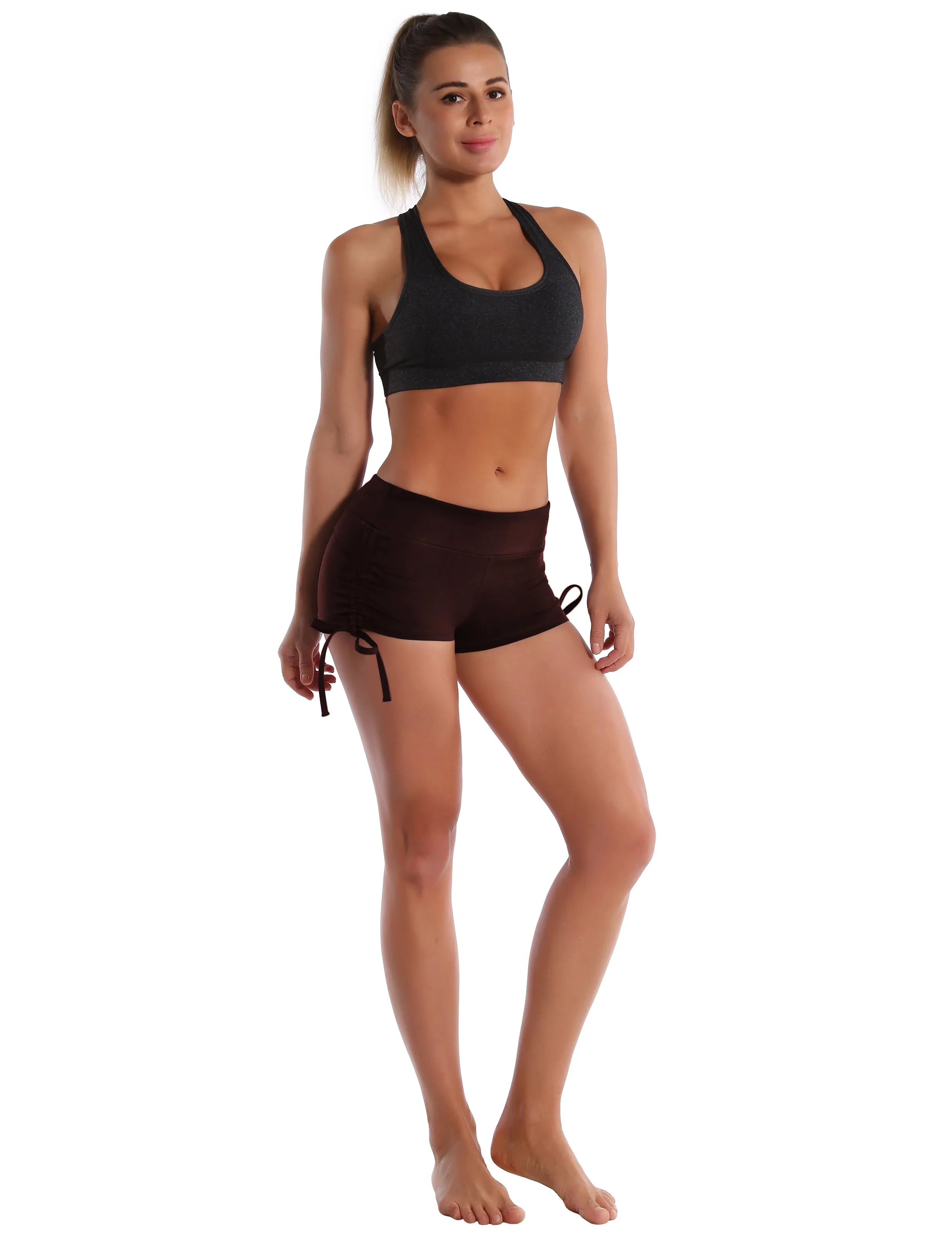 Side Drawstring Hot Shorts mahoganymaroon_yogastudio