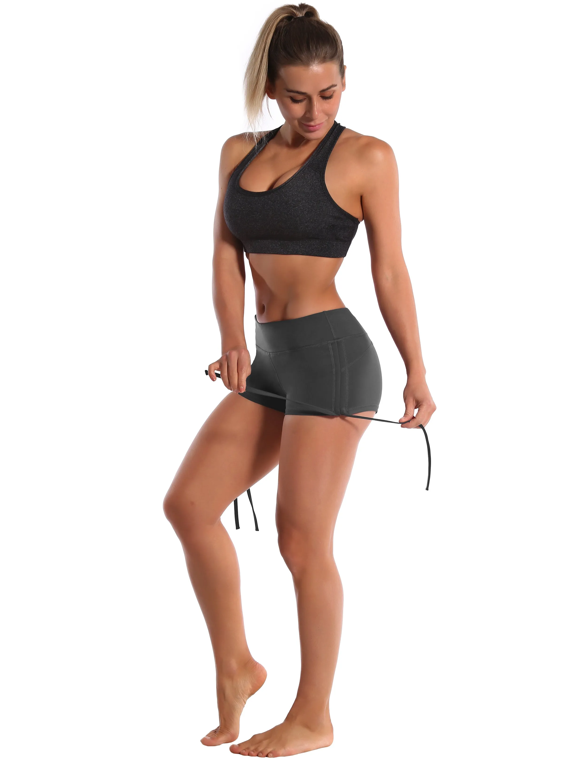Side Drawstring Hot Shorts shadowcharcoal_yogastudio