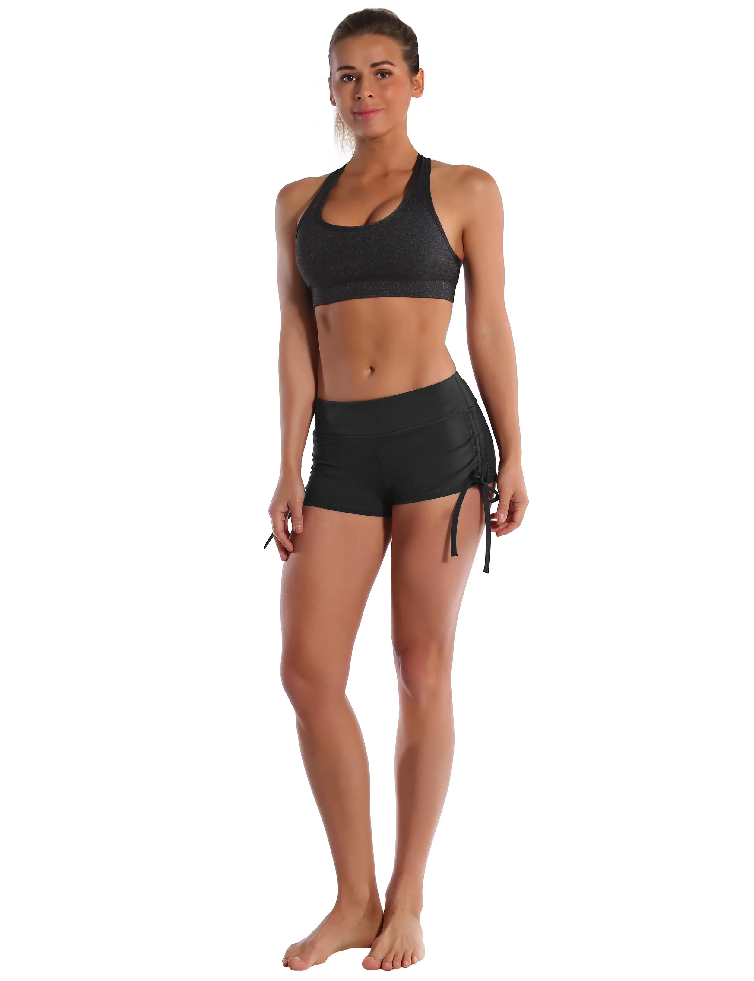 Side Drawstring Hot Shorts shadowcharcoal_yogastudio