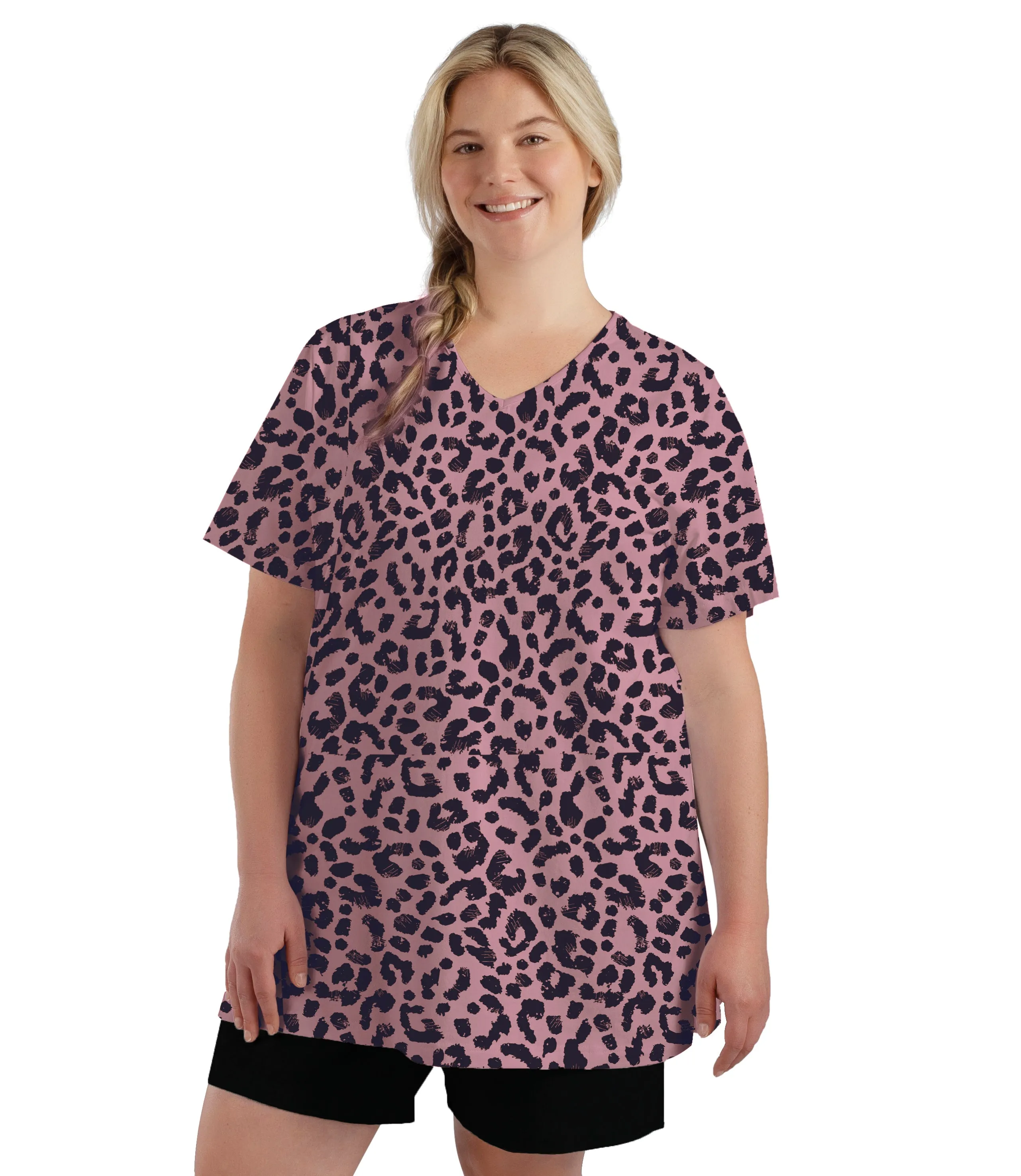 Stretch Naturals Lite V-Neck Short Sleeve Top Jungle Rose Print - FINAL SALE