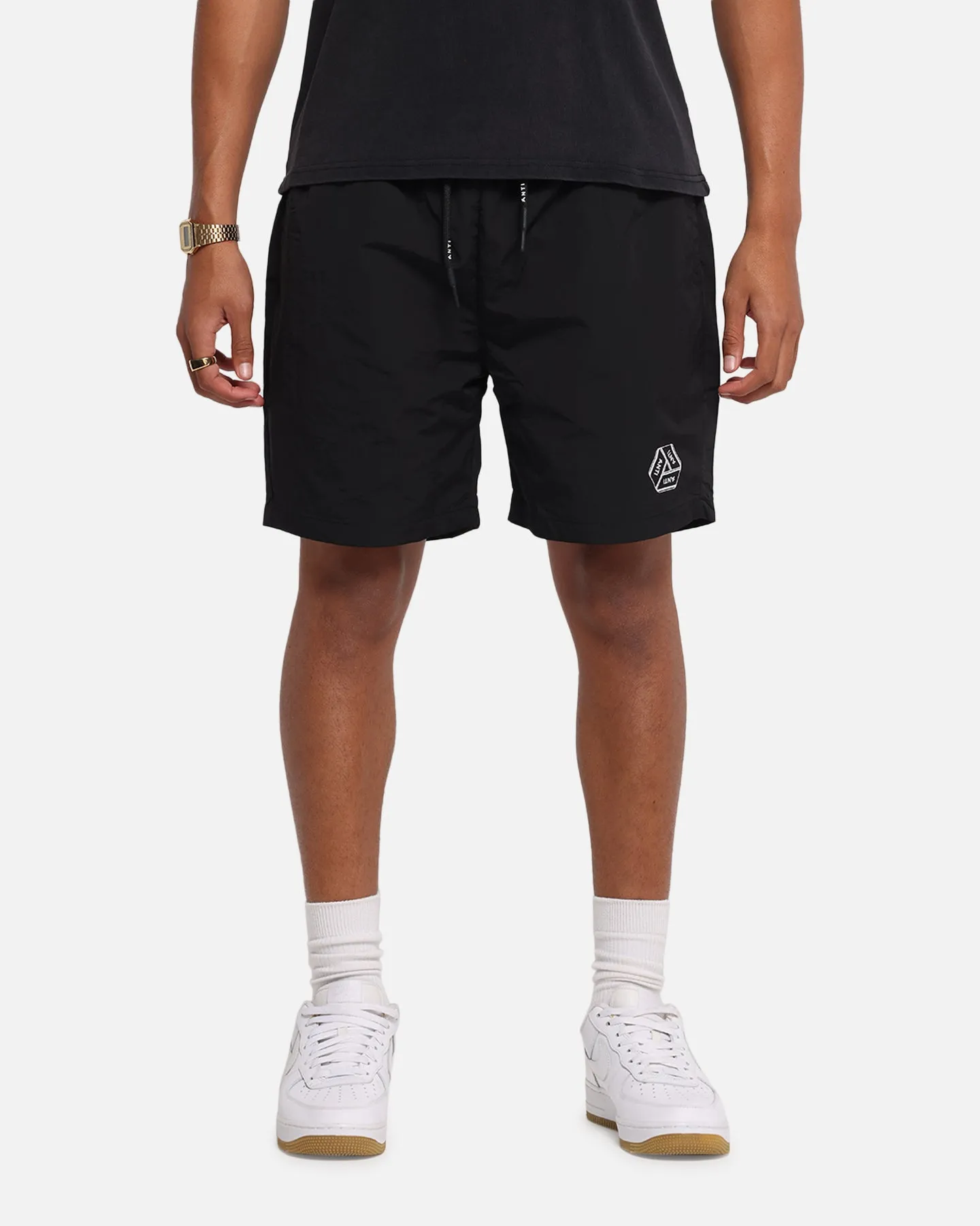 The Anti Order Reverse Logo Nylon Shorts Black