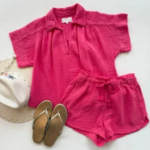 Xixchg003 Hot Pink Gauze Shorts